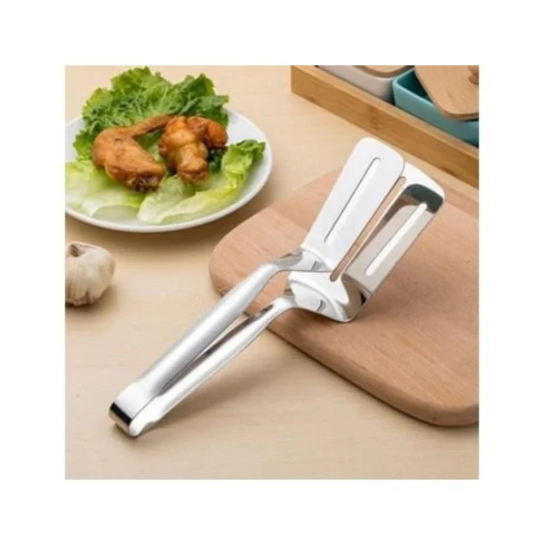 Kjøkkenredskap i rustfritt stål, multifunksjonell stekeklype, 28 cm, moderne design, 2 i 1, for grilling.
