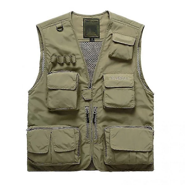 Herre Casual Udendørs Arbejde Safari Fiske Rejse Foto Cargo Vest Jakke Multi Lommer khaki Banmo
