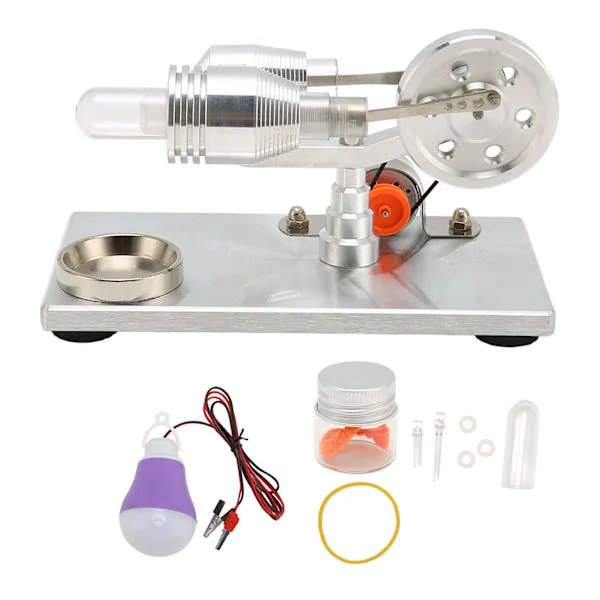 Stirling Engine Model Low Temperature Stainless Steel Base Plate Zinc Alloy Glass Educational Stirling Engine Model