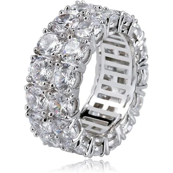 Ring Forlovelsesring Gull Menn Diamantringer 9mm Sølv Cubic Zirconia Ring 14K Gullbelagt Herre Bryllupsbånd Ring for Kvinner Løfte Evighets Smykker