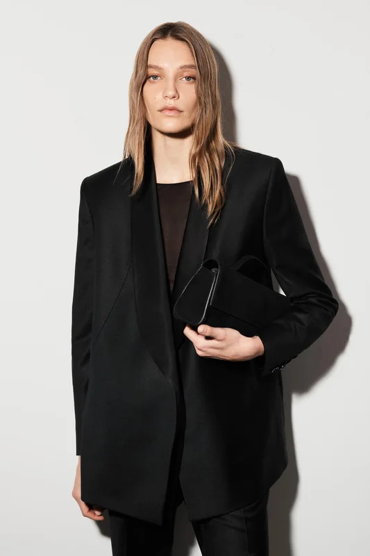 COS Women's Wool-Satin Tuxedo Blazer in Black