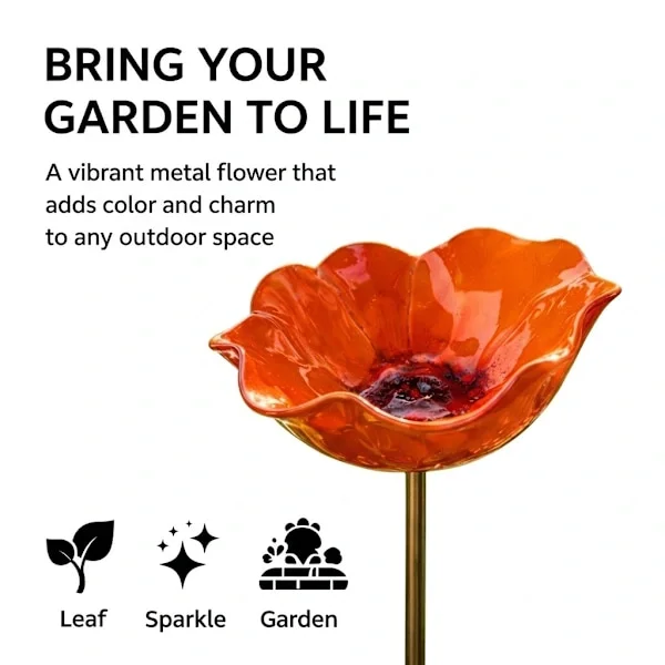 Metal Bird Bath with Flowers, Handmade Garden Sparrows, Winter-Resistant Bird Bath and Insect Feeder, Garden and Patio Bird Bath Orange