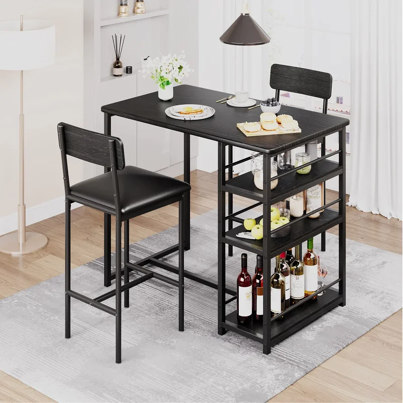 AliExpress - Platzsparendes Esszimmer-Set Bartisch & Gepolsterte Stühle, 3 Große Aufbewahrungsregale, Perfekt für Kleine Küchen-Frühstücksecke