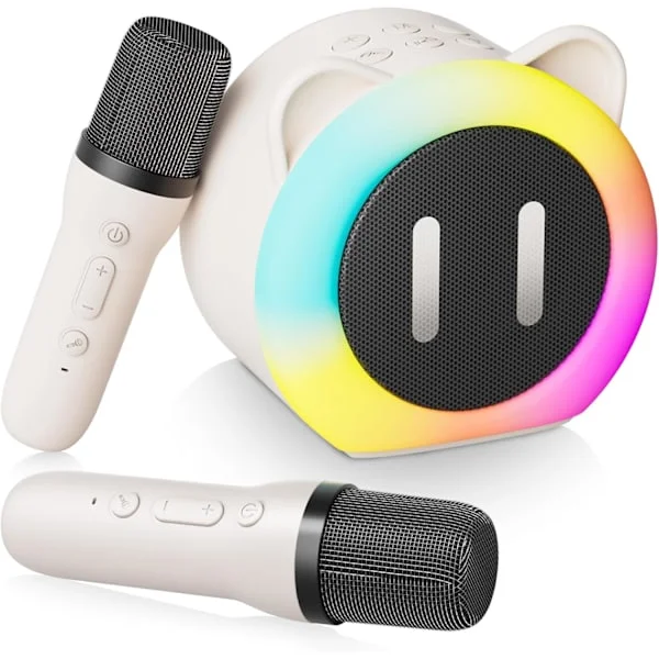 Mini karaoke-maskin för barn och vuxna, portabel karaoke-högtalare med 2 trådlösa mikrofoner, födelsedagsleksak för flickor.