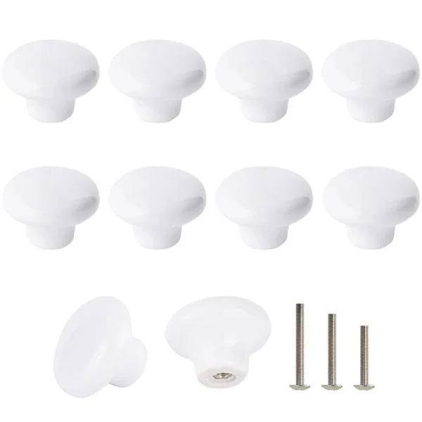 10x White Ceramic Door Knobs - 32mm Retro Round Cabinet Handles-FA-[TT]