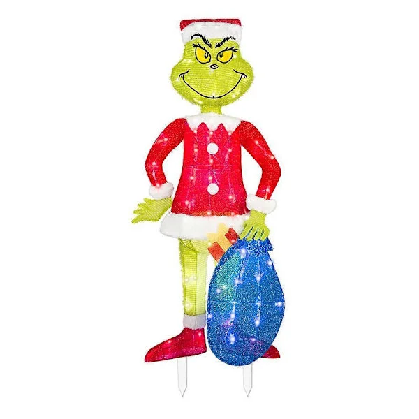 Julenissen Grinchen Kommer Flat LED-belysning Grønn Monster Jul Halloween Utendørs Hage Plen Dekor D
