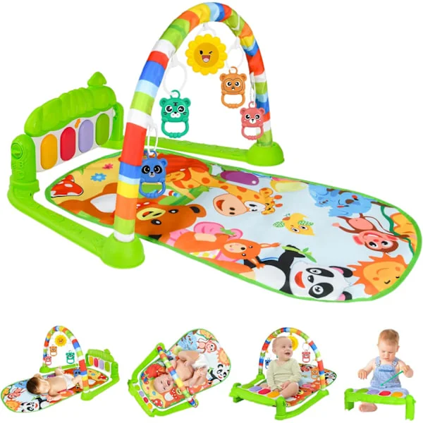 Baby Piano Gymmatta, Musikalisk Lekmatta med Ljus & Avtagbara Leksaker, Dinosaurie Design