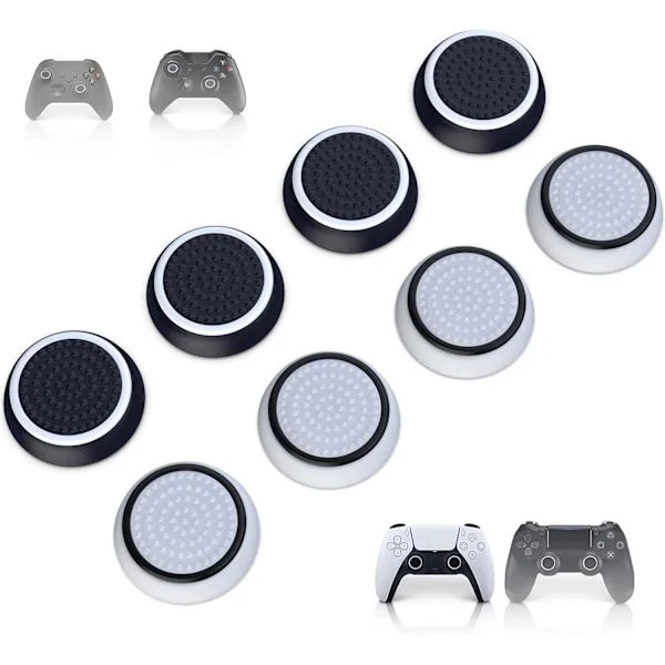 8x musta-valkoinen peukalovipuhattukahvan lisävaruste sarja XBOX One Series X S Switch Pro ohjain PS5 PS4 ohjain vipusuojaus lisävaruste tähtääminen