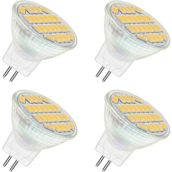 MR11 GU4 12V LED 4W Varm Hvid 3000K, 350LM, 120° 35mm MR11 35W Halogenækvivalent, AC DC 24V 12V GU4 Indbygget LED-spot, 4 stk