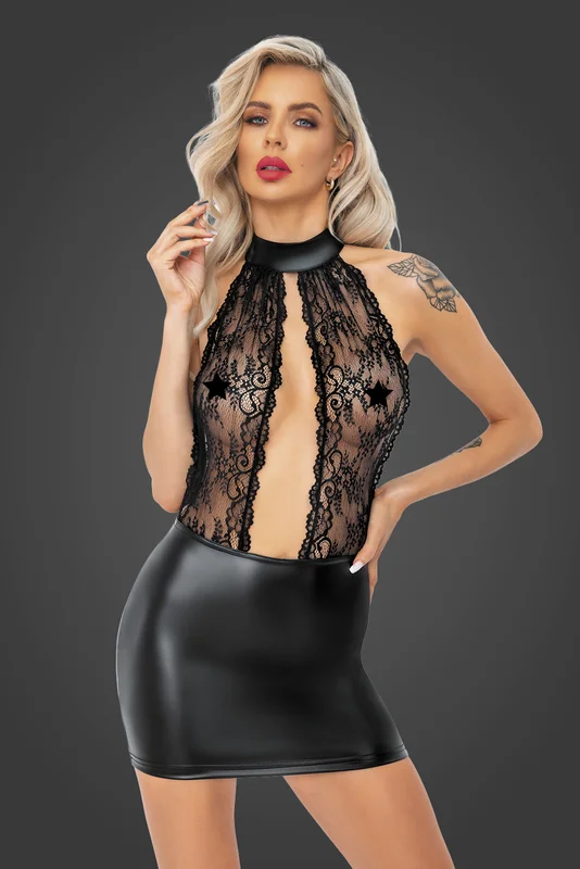 Noir Handmade: F279 Short powerwetlook dress with lace top - Erotik Vuxen: Plus size