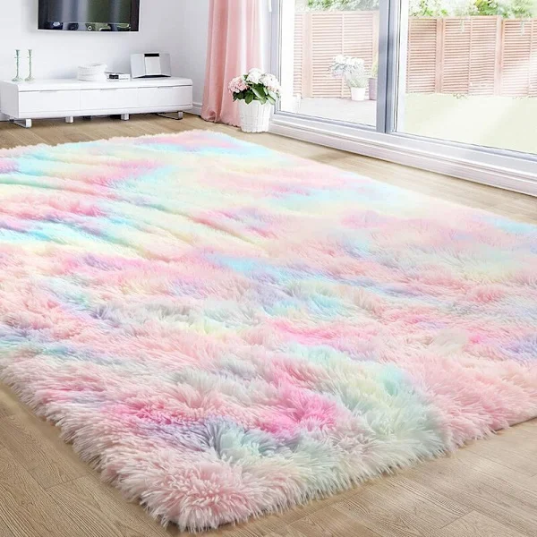Unicorn Room Decor Rug 120x160cm Pastel Colored Rug for Kids Shaggy Rug