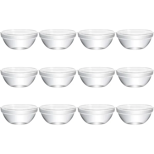 12 pakker 1,5 oz stablebar matforberedelsesskål med lufttette lokk, multifunksjonelle klare glass serveringsskåler, sett med servise, trygt for 