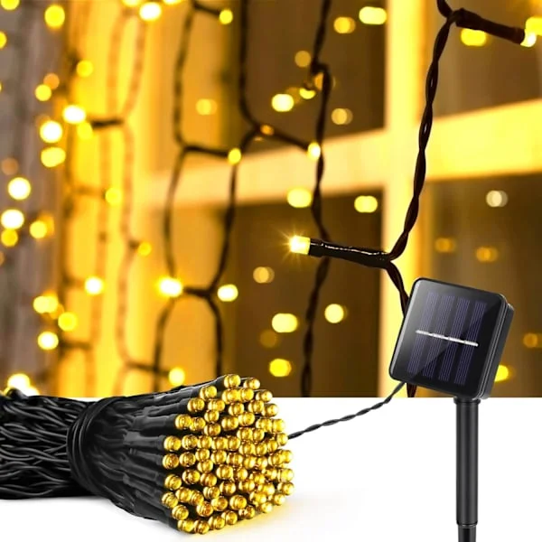 (1 PAKKE 12M 100LED, Varme Farger) Solcelledrevet Utendørs Lyslenke, Vanntett