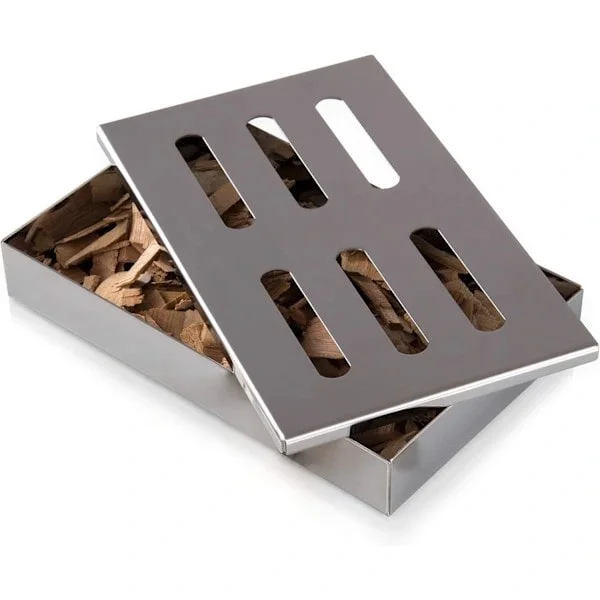 Röklåda i rostfritt stål - tillbehör för gasolgrill eller kolgrill, 21x13x3.5cm, silver
