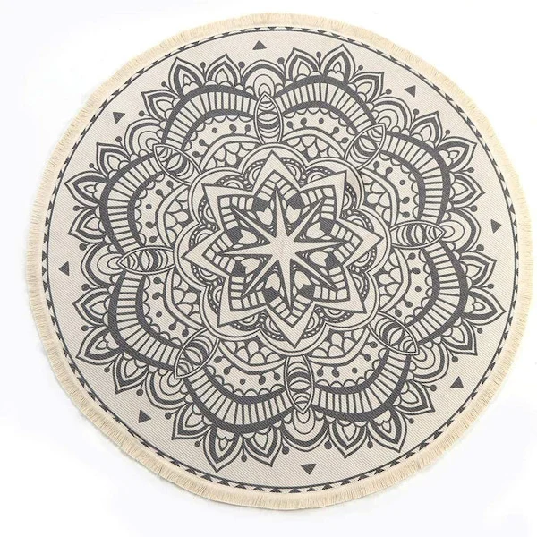 Vintage Rund Matta 90cm Bomull Rund Tvättbar Mandala Matta