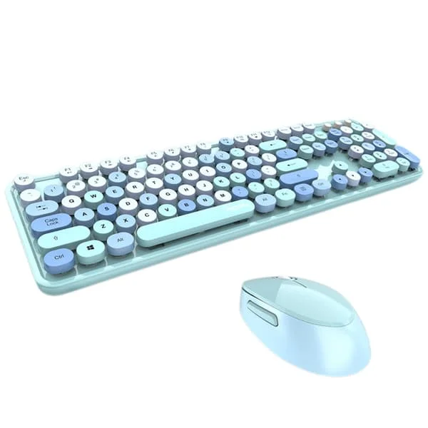 Trådløst tastatur mus farve læbestift piger punk tastatur kontor 2.4G retro trådløst Q tastatur gaming tastatur og mus sæt blå
