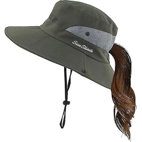 Womens Summer Sun Hat Wide Brim Outdoor Uv Protection Hat Foldable Ponytail Bucket Cap For Beach Fishing Hiking