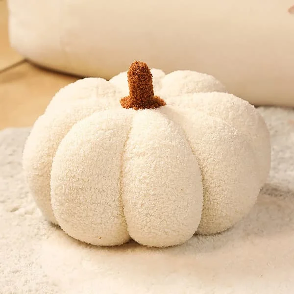 Halloween Gresskar Putetrekk, Gresskar Plysjpute Fleece Fylt Gresskar Topper Halloween Gresskar Sofapute (20 cm, Hvit)