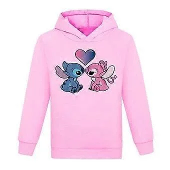 7-14 år Barn Lilo og Stitch hettegensere Topper Gutter Jenter Langarm Jumper Hettestropp Genser (11-12 år Rosa)