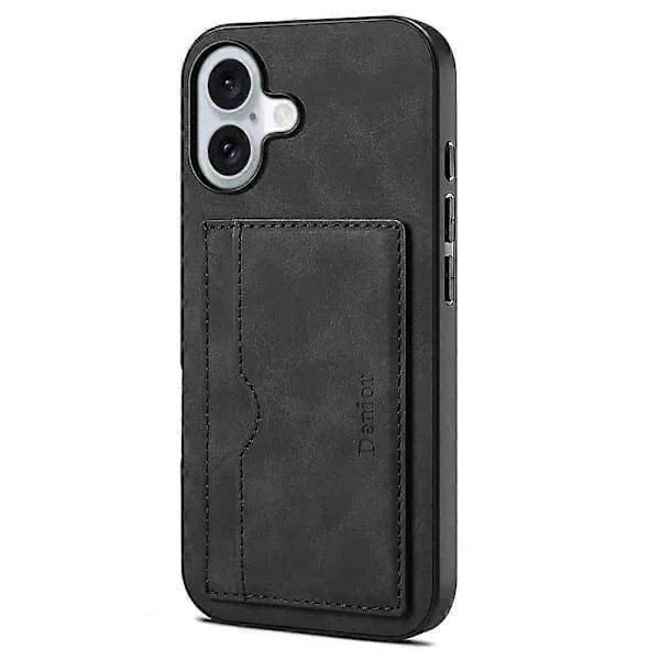 Hot tilbud til lav pris! Kompatibel med iPhone 17 Etui Kortholder Stativ Læder Telefoncover Sort-Glad
