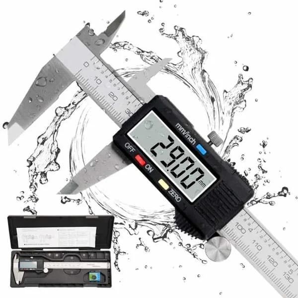 Skjutmått, 150 mm digitalt skjutmått, rostfritt stål, stor LCD-skärm, justerbar precision 0,01 mm, mm/tum-omvandling, svart