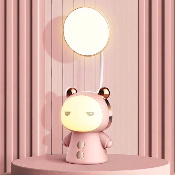 LED Bordlampe 4 Hastigheter Justerbar Tegneserie Sammenleggbar Oppladbar Flerfarget Gradient Lampe Barn Læring Nattbord Nattlys (Rosa) rosa