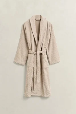 GANT - Jacquard fiskebensmønster morgenkåpe, unisex faded beige