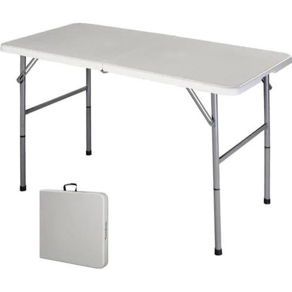 COSTWAY kannettava retkeilypöytä kokoontaitettava puutarhapöytä 122 x 61 x 72 CM valkoinen vedenpitävä muovi Max kuorma: 150 kg
