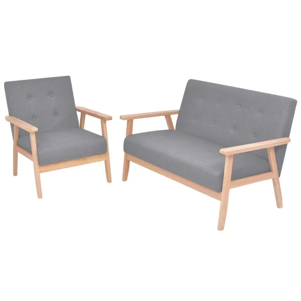 vidaXL Soffa + fotölj i trä med retrodesign grå
