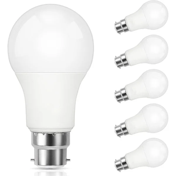 B22 LED-lampa, 9W bajonett motsvarande 60W halogen, kallvit 5000K, 800LM, ej dimbar, standard B22 bajonett LED-lampa för hembelysning, 6-pack