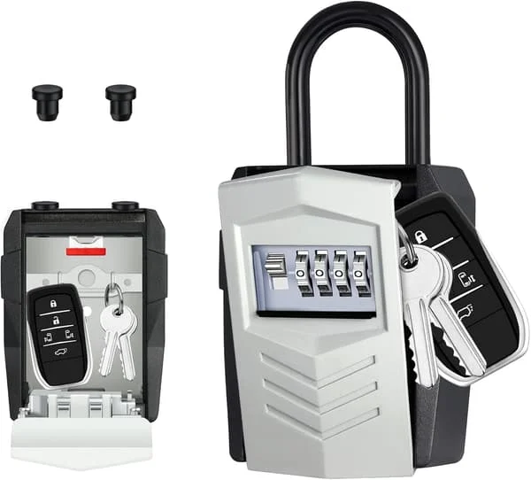 Outdoor Key Cabinet, Large Car Lock with Padlock for Over [10 House Keys], Mountable and Portable Key Box with Code (Large Grey) L