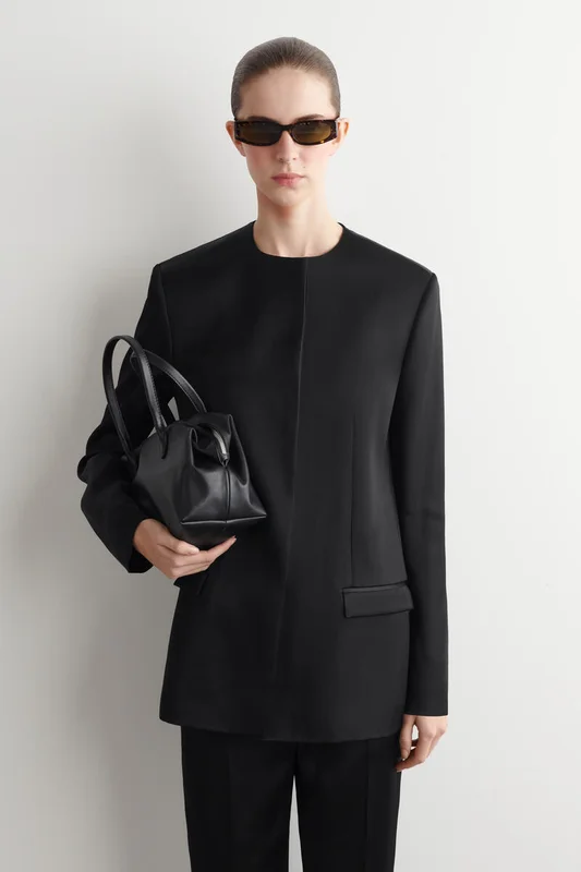 COS Women's Structured Collarless Satin Blazer in Black
