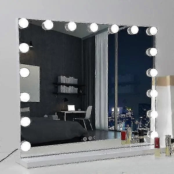 70 x 55cm Hollywood Makeup Spejl med 3 Farver og 14 Dæmpbare LED-Lys, USB Opladningstilstand (Kun Lamper)