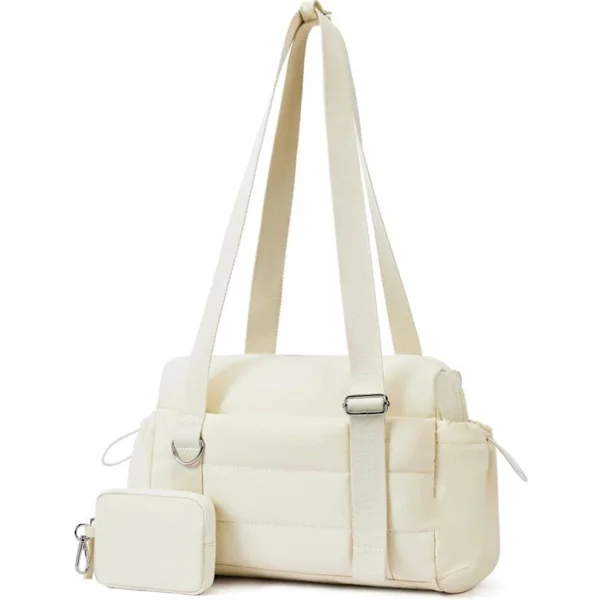Sett med 2 små sportsbager for kvinner - Kompakt weekendbag 11,7 x 4,2 x 8 TOMMER - Håndbagasje reiseveske - For trening/sport/reiser - Off-white