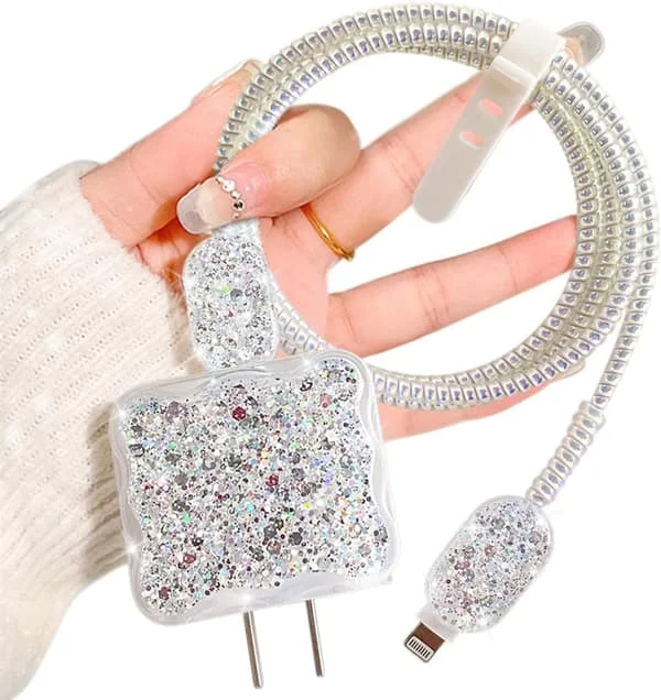 Kabelbeskytter til iPhone 18W/20W oplader, klart bølget design, datakabel etui, ledningskabelbeskytter, telefonopladerbeskytter til iPhone XR 8 11 12 