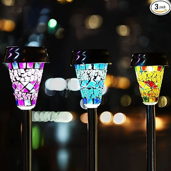 QQ-aurinkokennovalaisin puutarhaan, Halloween-/joulukoristeet ulos, mosaiikki LED-aurinkokennovalaisin 3 väriä, valaistus kävelytielle, polulle