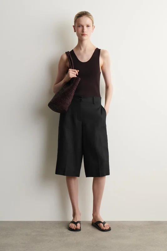 COS Women's Linen Utility Bermuda Shorts in Black