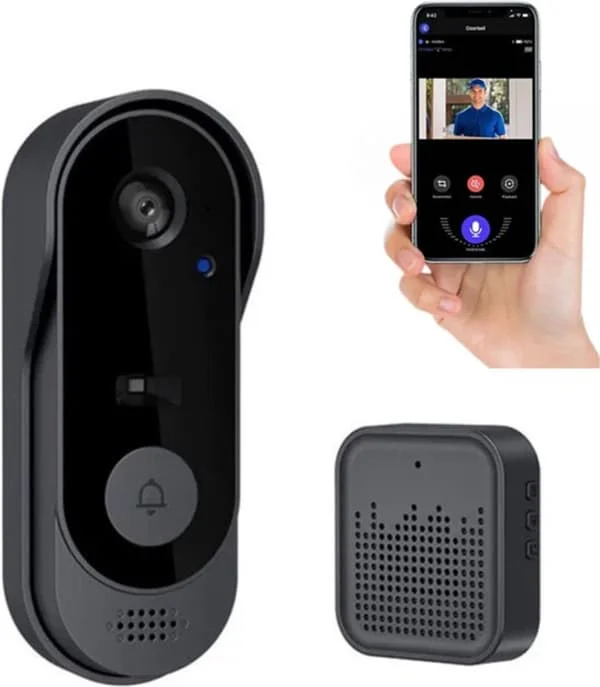Smart WiFi Dörrklocka med Kamera, Vattentät, 1080P HD, IR, Mörkerseende, Trådlös Dörrklocka, Säkerhetsmonitor, Larm, Videointercom, USB 