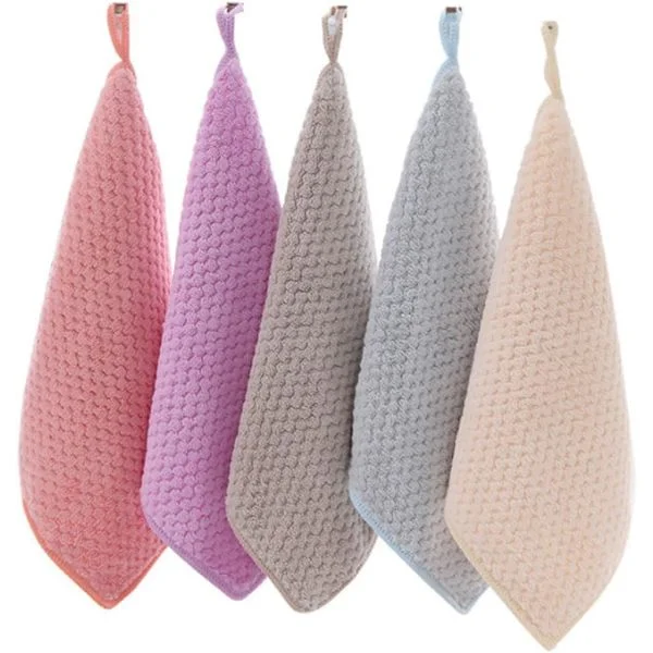 5-pack Korallfleece Handdukar med Hängögla, Absorberande Hängande Handdukar för Hemmabadrum och Kök