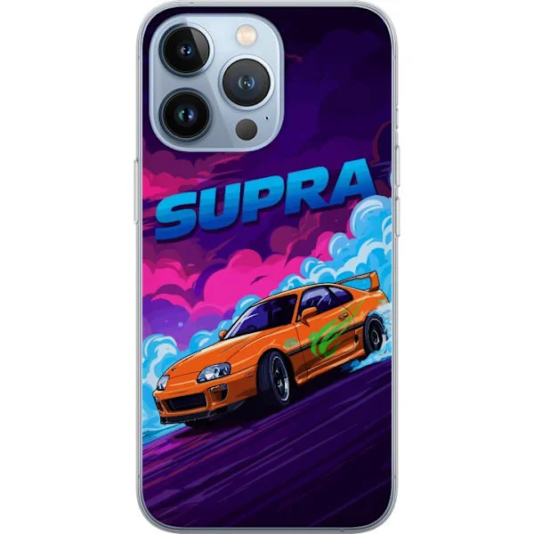 Kompatibel Mobilcover til Apple iPhone 13 Pro Kraftfuld orange sportsvogn i neonfarvet miljø med fornemmelse af fart og racing-inspireret design