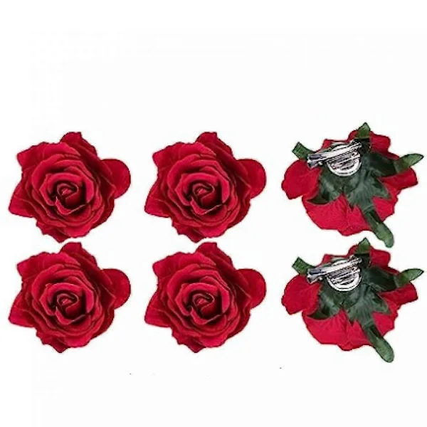 6 Red Rose Clips Red Flower Hairpins Rose Brooch Floral Clips Fabric Rose Flowers Hair Clips