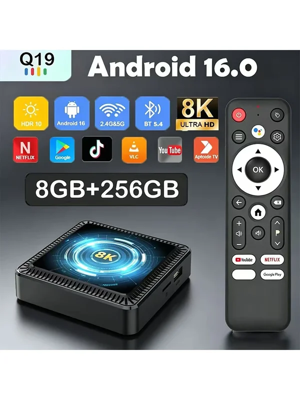 AliExpress - Boîtier TV Android 16 Q19 8K Ultra Allwinner H618 8 Go + 256 Go Bluetooth 6.0 Assistant vocal Google Lecteur multimédia domestique haute 