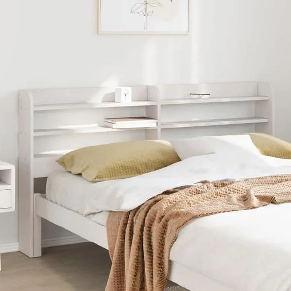 vidaXL Sänggavel med hyllor vit 140 cm massiv furu 850951