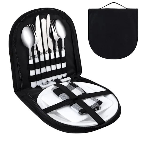 Camping Bestik Sæt 13 Dele Bærbar Camping Bestik Sæt i Rustfrit Stål Rejse Kit Gaffel Ske Bestik Picnic Sæt til Camping Picnic 2 Personer
