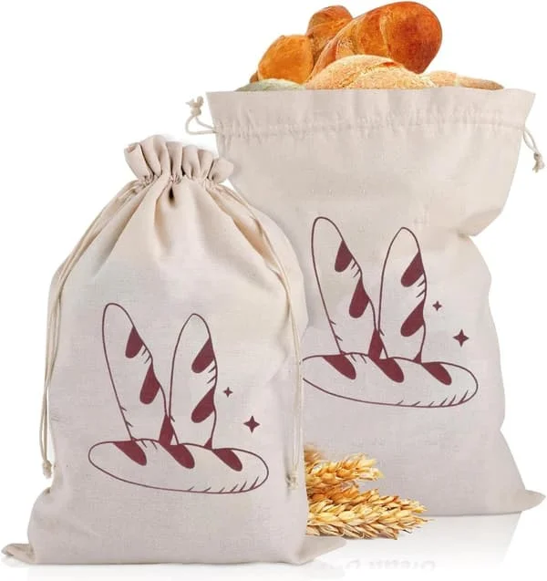 2 pcs - Bread Bag Reusable Drawstring Bags Storage Washable Fabric Breathable Cotton for Homemade Bread, Baguettes and Other Baked Goods 40*30 cm_yu