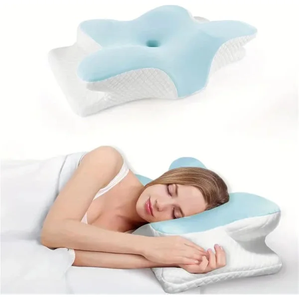 Pute - Ortopedisk Memory Foam Pute - Komfortabel Lyseblå Sommerfugl Sovepute for Nakke - Sakte Rebound og Cervikal Pute - Ideell for Nakkestøtte