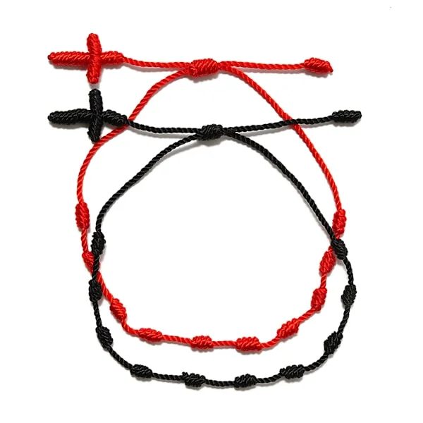 2 stk./sæt Kabbalah Rød Snøre Armbånd til Beskyttelse Held og Lykke Kors 7 Knuder Flettet Armbånd Smykkegave til Kvinder