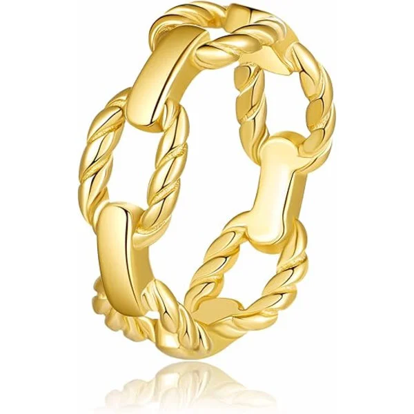 Guld Kædeled Ringe til Kvinder, Rustfri Stål Ringe der ikke Anløber med 18K Guldbelægning, Statement Stabelbare Smykker til Kvinder, Piger