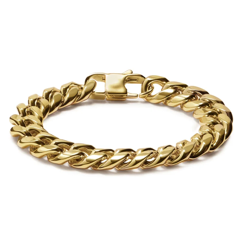 12mm Gold-Tone Steel Chain Bracelet for Men - Steel bracelets