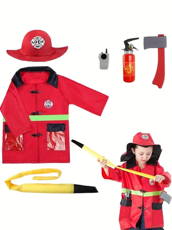 Brandmansdräkt för barn, Brandman utklädningskläder för småbarn, Låtsas-brandchef-outfit, Halloween rollspelsdräkt, Födelsedagspresent för fest